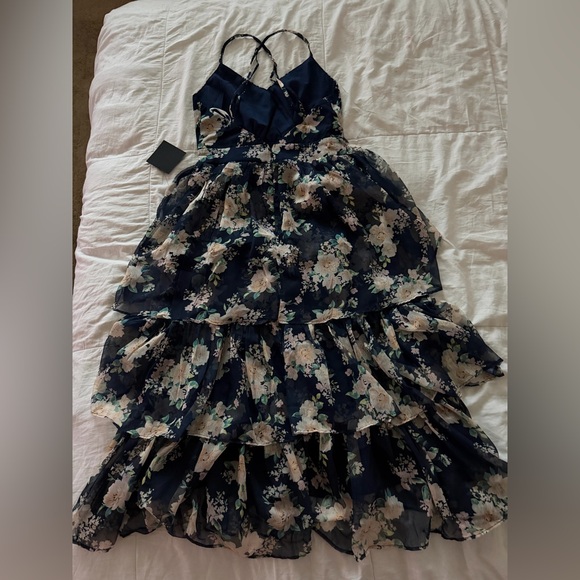 Lulus Cultivate Crushes Navy Floral Print Tiered Ruffled Midi Dress - Picture 7 of 10